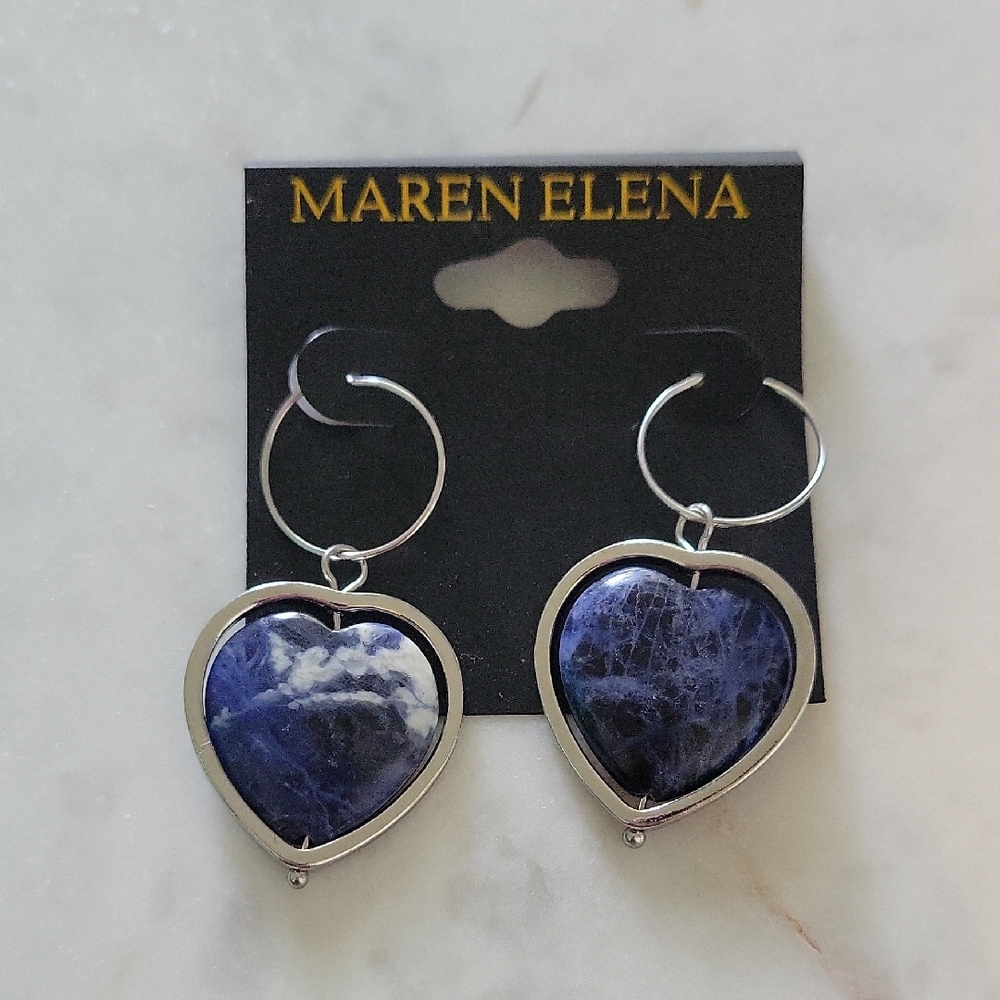 Silver and Blue Heart Earrings